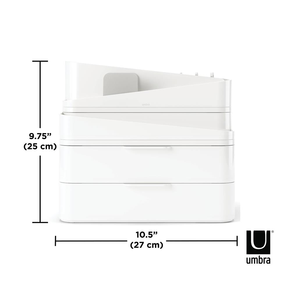 Umbra Glam Kosmetik Organizer in Weiß/Grau, Modulare Aufbewahrungsbox mit 3 Schubladen