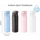 LocknLock Edelstahl Trinkflasche 720ml Pink, One-Touch-Öffnung, Einhandbedienung, Tragegriff