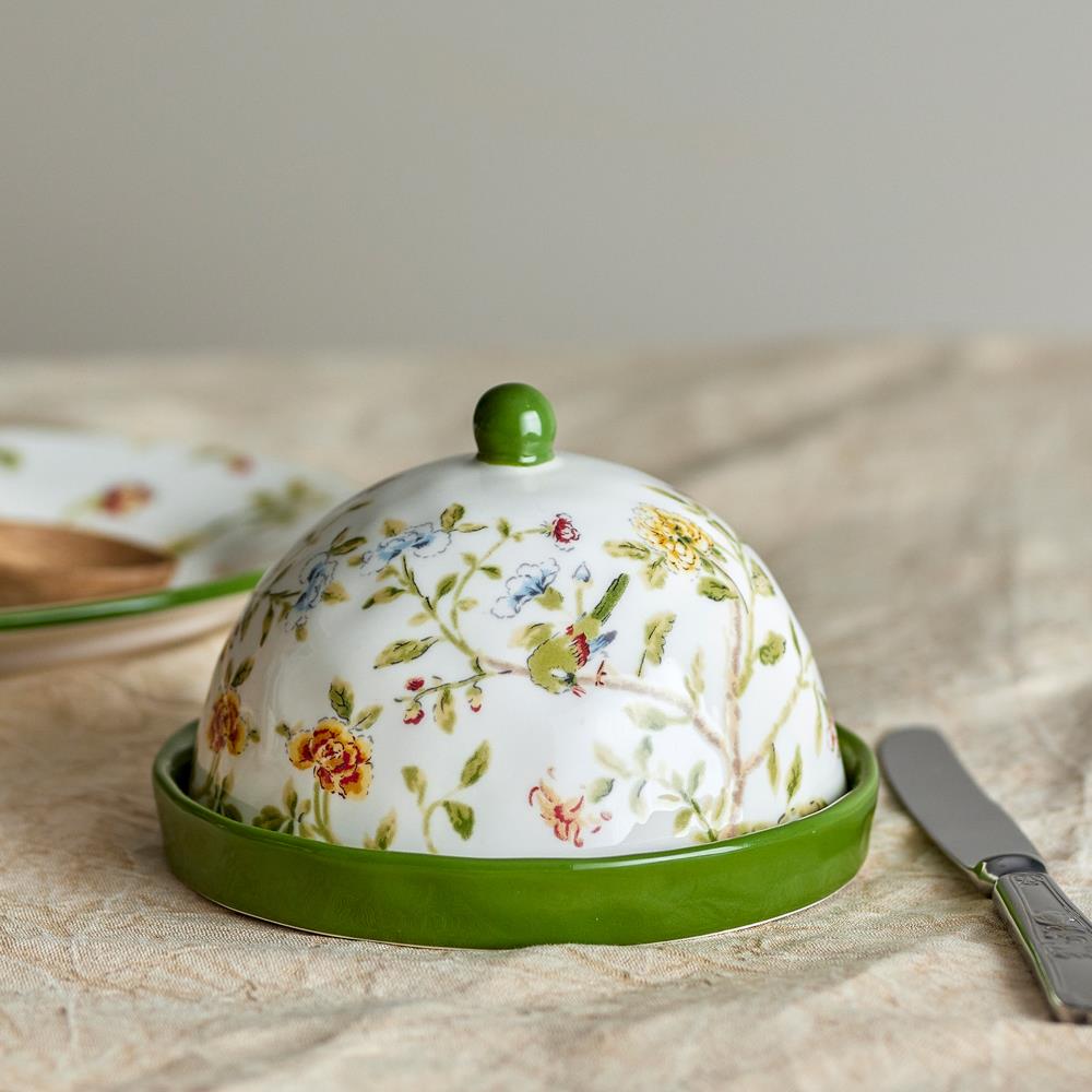 Bloomingville Bloomie Butterdose bunt - Steingut Butterdose mit floralem Dekor für Küche & Tischdeko