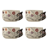 Bloomingville Vivielle Schale 4er Set 720 ml D13 cm beige - Steingutschalen mit Vogelmotiv für Tischdeko