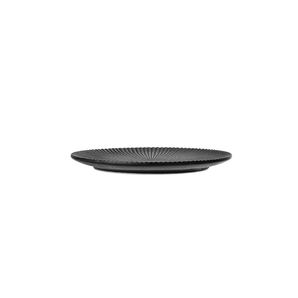 Bloomingville Neri Teller Schwarz – Steingut, Ø18 cm, skandinavisches Design mit Rillenstruktur
