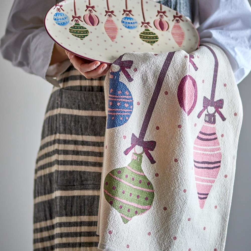 Bloomingville Ornamentia Küchenhandtuch Bunt Baumwolle 2er Set Weihnachtstuch