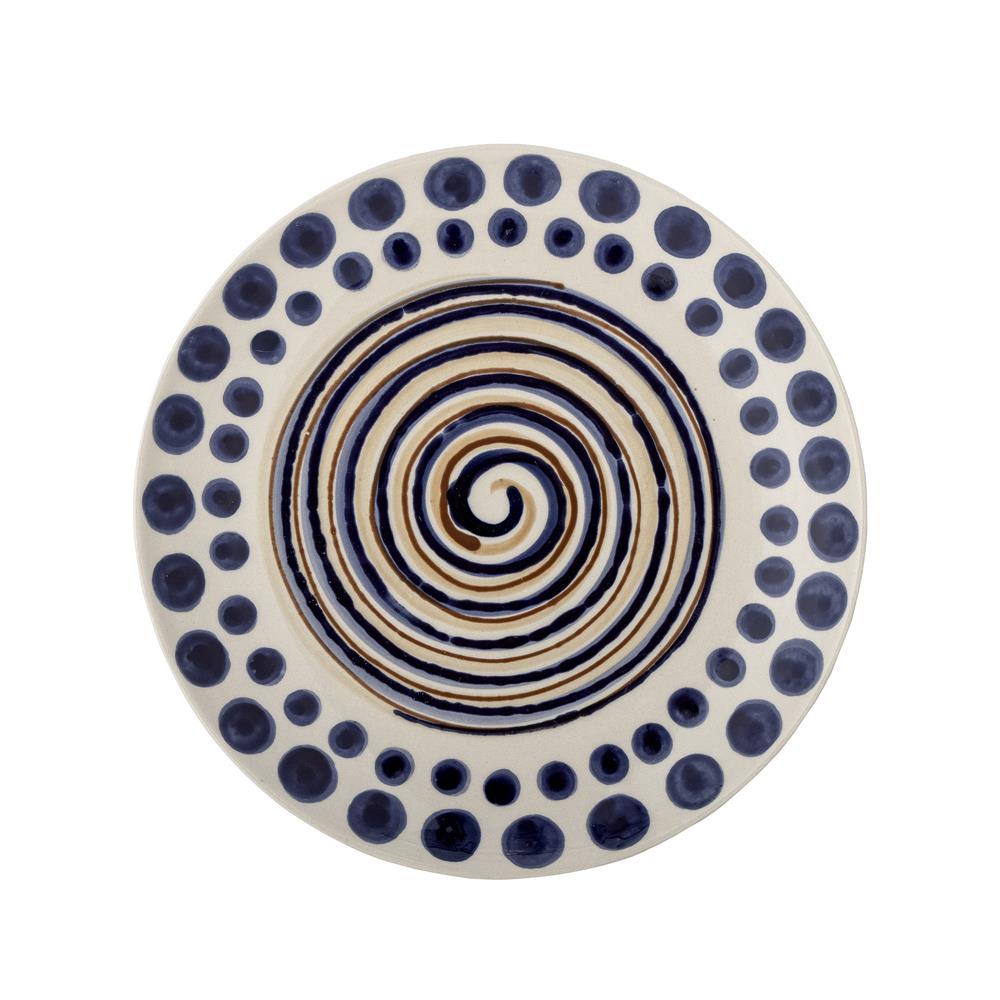 Bloomingville Shama Teller, Blau/Braun, Steingut, 20,5 cm, mit handbemaltem Muster