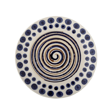 Bloomingville Shama Teller, Blau/Braun, Steingut, 20,5 cm, mit handbemaltem Muster