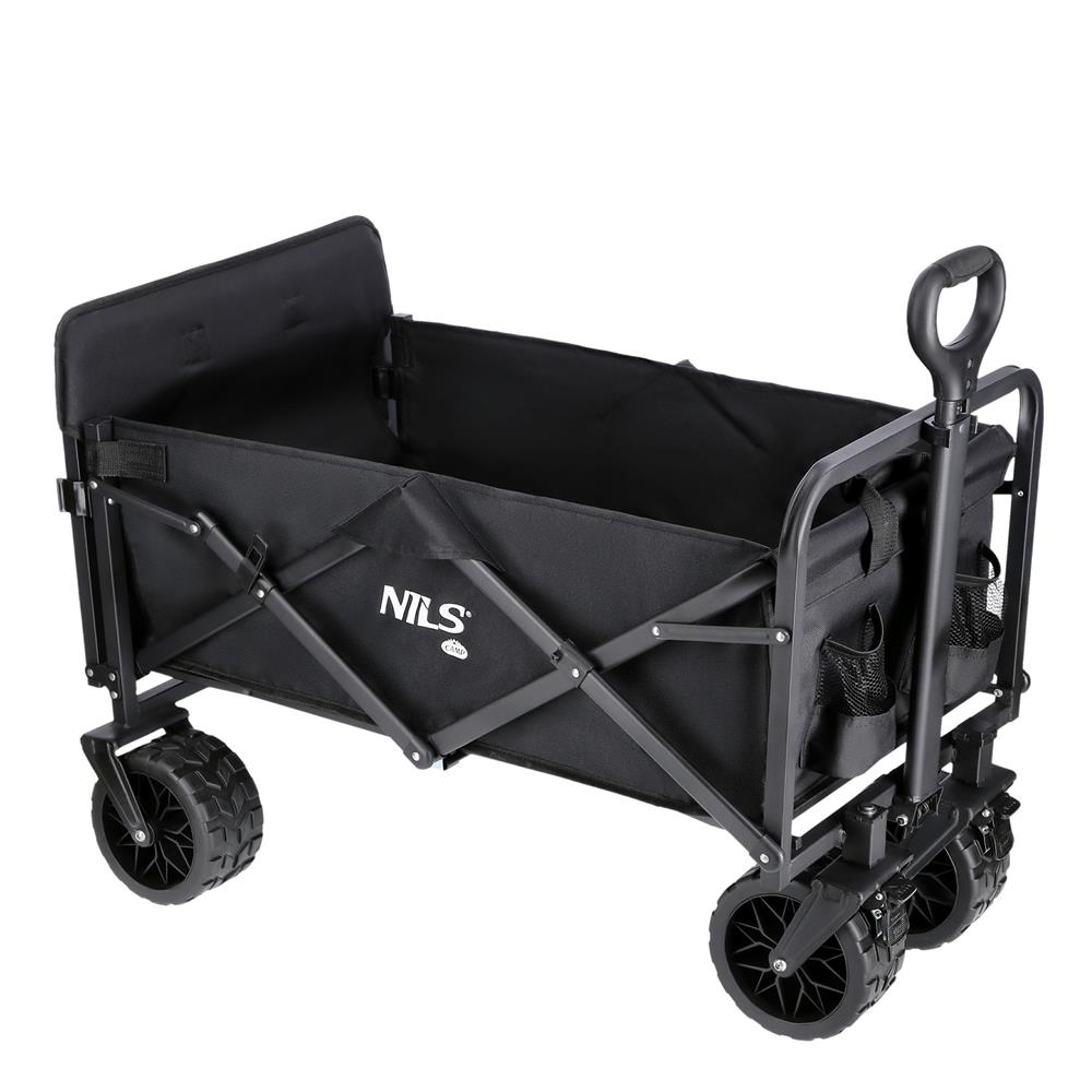 NILS CAMP Bollerwagen faltbar 160L in Schwarz - Campingwagen für Strand & Garten