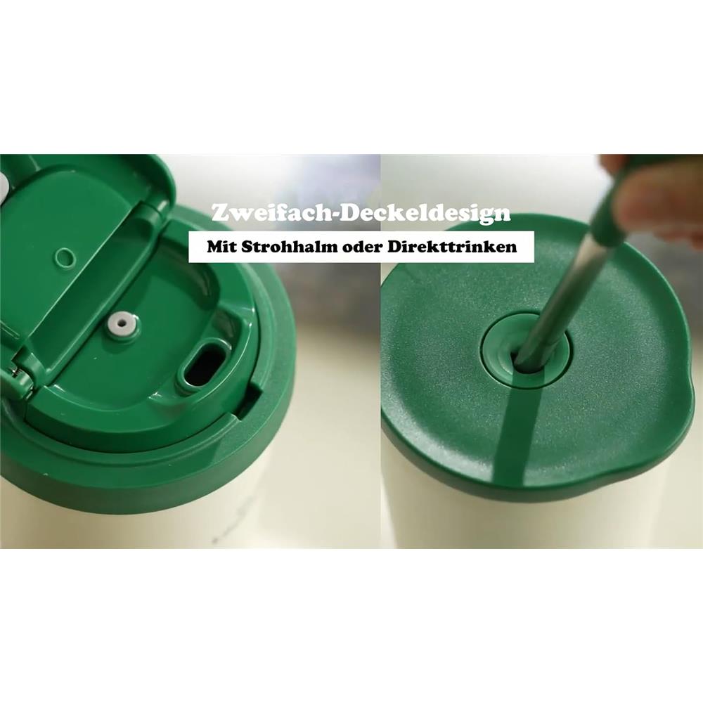 LocknLock Thermobecher 550 ml keramikbeschichtet mit 2 Deckeln, Weiß-Grün