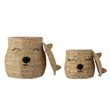 Bloomingville MINI Berny Korb mit Deckel natur - 2er Set Aufbewahrungskorb Kinderzimmer Bär Deko