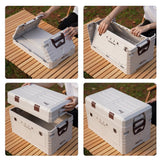 NILS CAMP faltbare Reisebox 42L in Beige - stapelbare Campingbox mit Organizerfächern