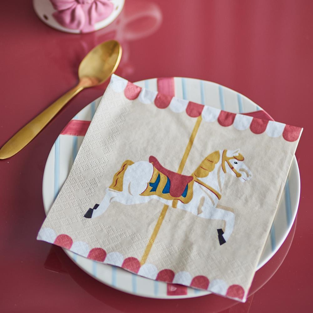 Bloomingville Merry-go-round Weihnachtsservietten mit Karussell-Motiv, 20 Servietten