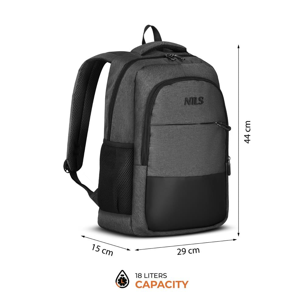 NILS City Rucksack 18L Grau - Laptoprucksack mit USB- und USB-C-Anschlüssen Arbeit Uni Alltag