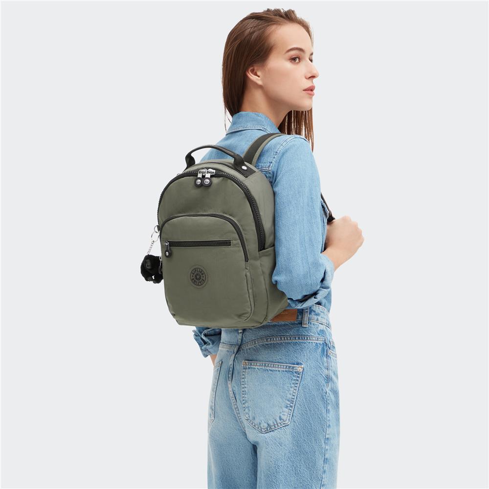 Kipling SEOUL S, Kleiner Schulrucksack mit 11-Zoll-Tabletfach, 14L, Green Moss (grün)