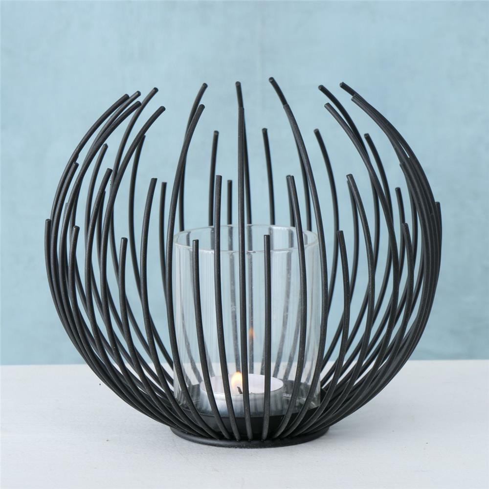 BOLTZE Windlicht Cylon Schwarz 16cm Metall Kerzenhalter Kerzenständer Skandinavisches Design
