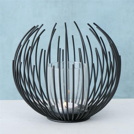 BOLTZE Windlicht Cylon Schwarz 16cm Metall Kerzenhalter Kerzenständer Skandinavisches Design