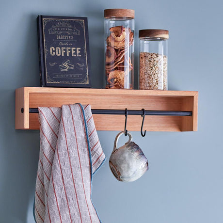 Bloomingville Ryder Regal aus MDF in Natur – Wandregal mit Haken für Küche und Flur