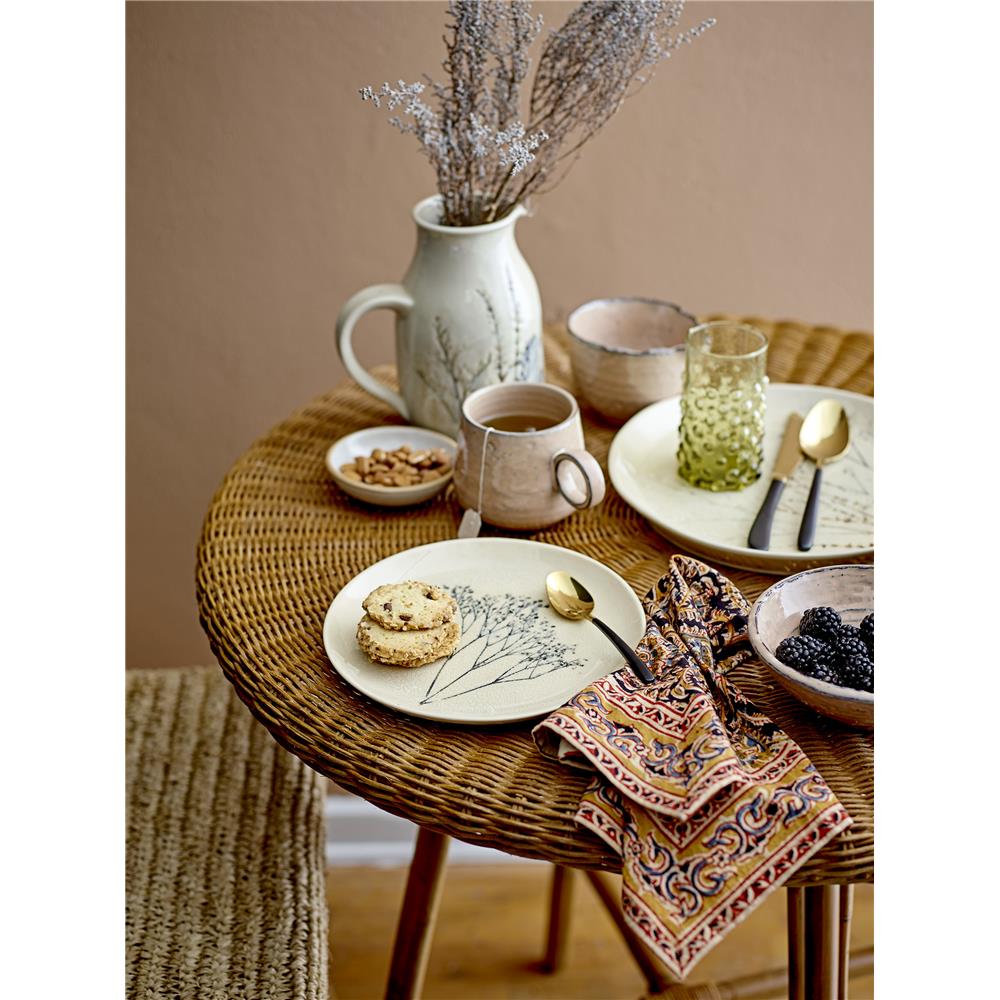 Bloomingville Bea Teller, Natur, 21cm, Steingut, mit Blumenmotiv, dänisches Design