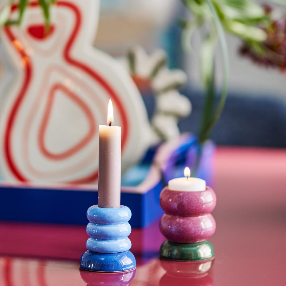 Bloomingville Tana Kerzenhalter 2er Set bunt - Steingut Kerzenständer stapelbar für Tisch & Deko