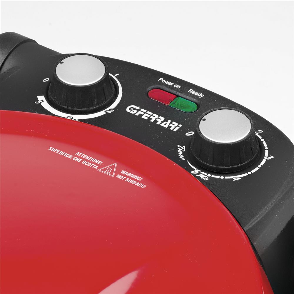 G3Ferrari elektrischer Pizzaofen Napoletana rot inkl. 2-ten Stein zum Überbacken im Deckel bis 400 °C