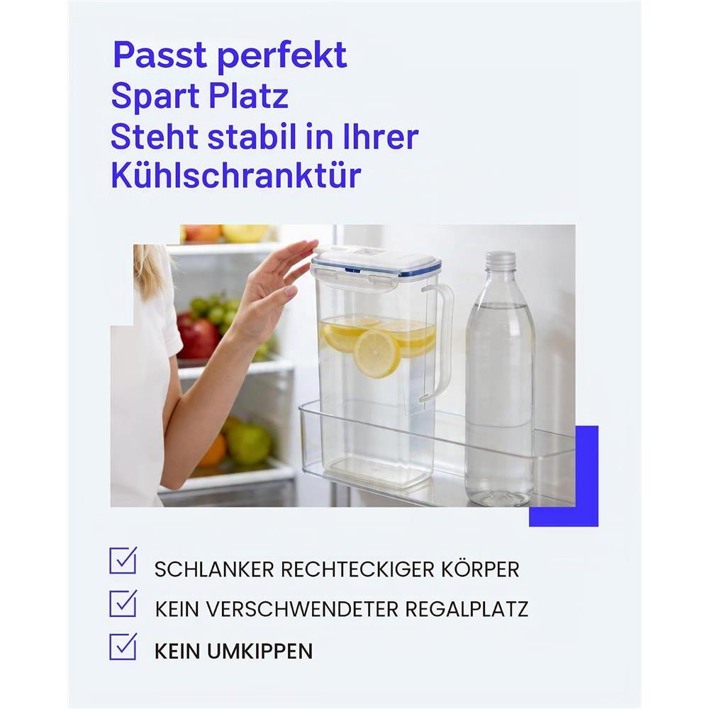LocknLock Kühlschrankkrug 3L blau - Kunststoff, Krug mit Deckel, BPA-frei, auslaufsicher