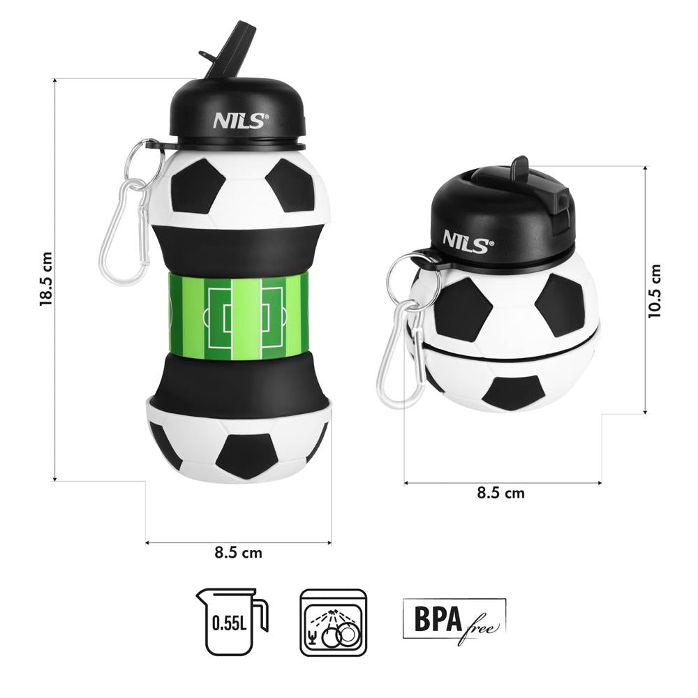 NILS faltbare Trinkflasche 550 ml Silikon Football für Camping Outdoor Reisen