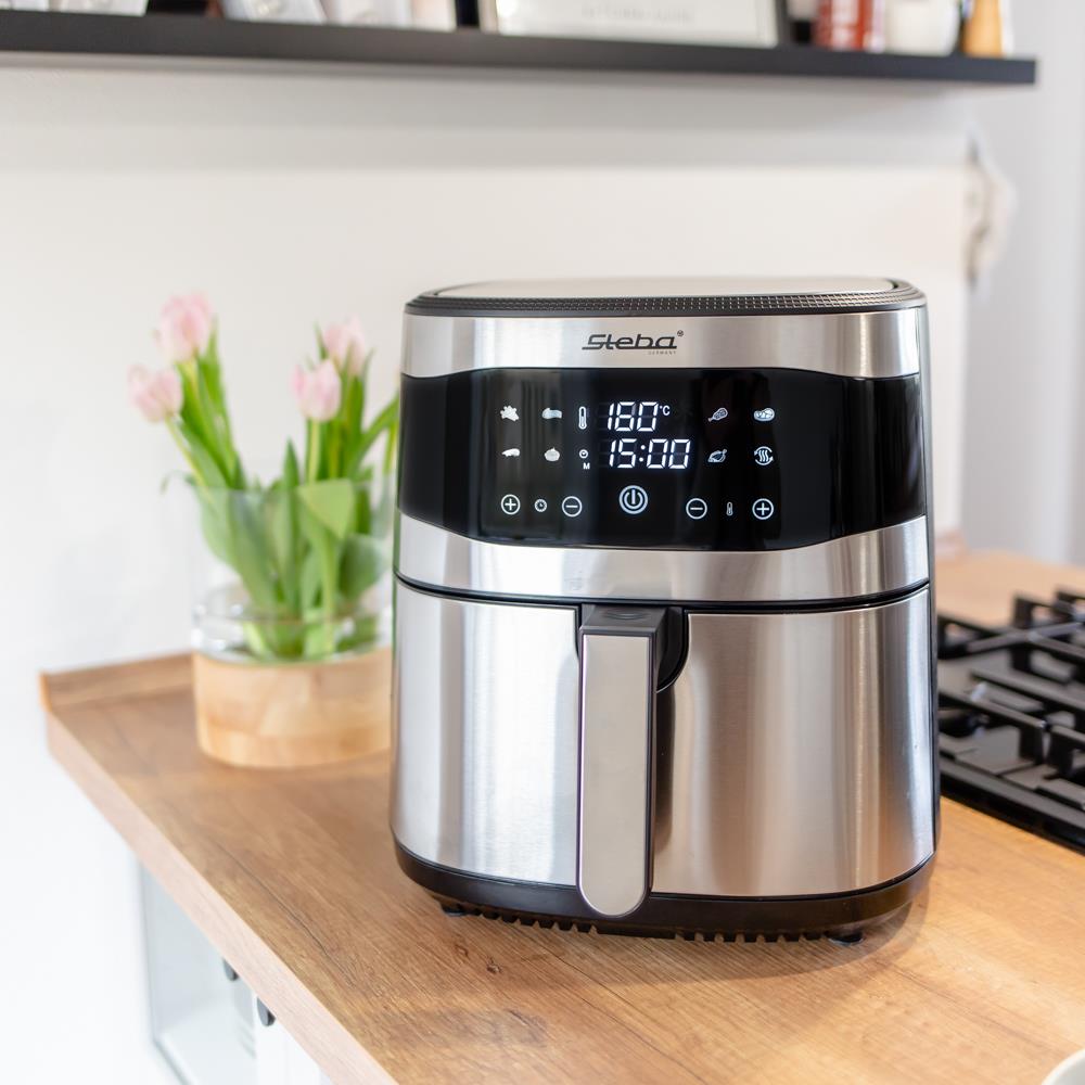 Steba Heißluftfritteuse HF 8000 FAMILY 8 Liter Edelstahl mit 8 Programmen 1800 Watt