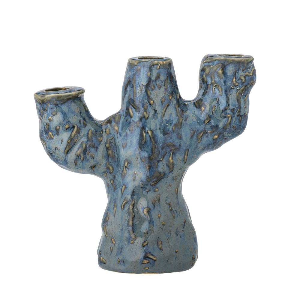 Bloomingville Tahoka Kerzenhalter blau L19 cm aus Steingut – verspielter Kerzenhalter für Wohnzimmer
