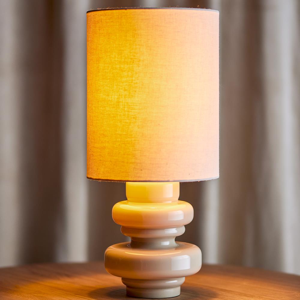 Bloomingville Fabiola Tischlampe natur - Glas Tischlampe mit Leinenschirm für Wohnzimmer