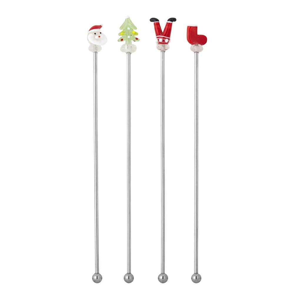 Bloomingville Misa Cocktail Rührstäbchen Rot Glas 4er Set Weihnachtsdeko