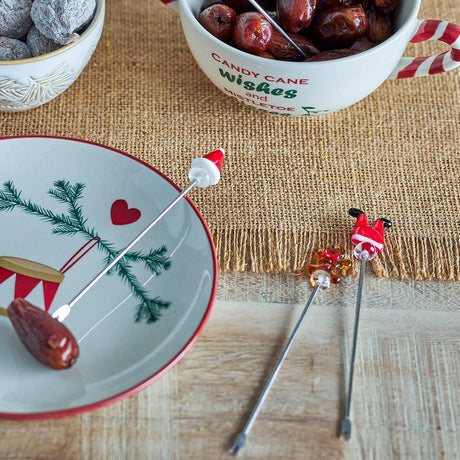 Bloomingville Feliz Cocktailgabeln 4er Set – Handgefertigte Weihnachtsgabeln mit Glasfigur