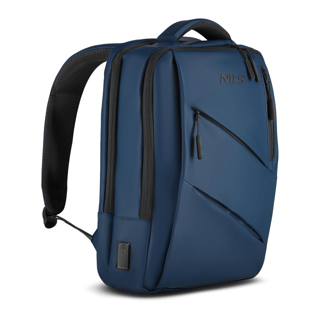 NILS Laptop Rucksack 15L Blau - mit USB- und USB-C-Anschlüssen Arbeit Schule Uni Reisen