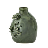 Bloomingville Ramia Vase grün - Steingut Vase mit Blumenrelief für Wohnzimmer & Dekoration