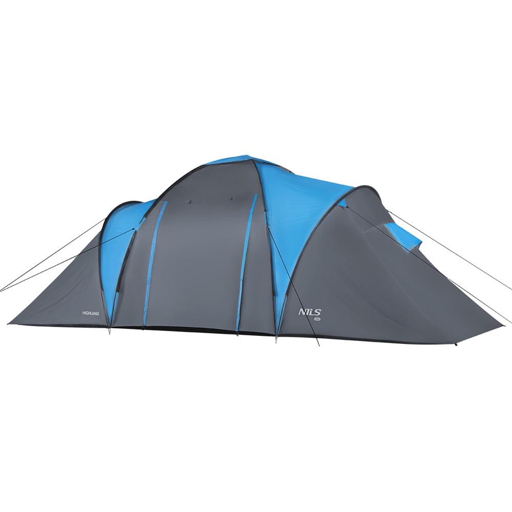 NILS CAMP Highland Zelt für 6 Personen Grau-Blau - großes Familienzelt mit Vorraum für Camping & Outdoor