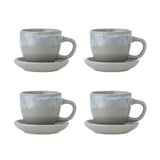 Bloomingville Brenta Tasse mit Untertasse aus Steingut in Blau 185 ml – 4er Set für Küche
