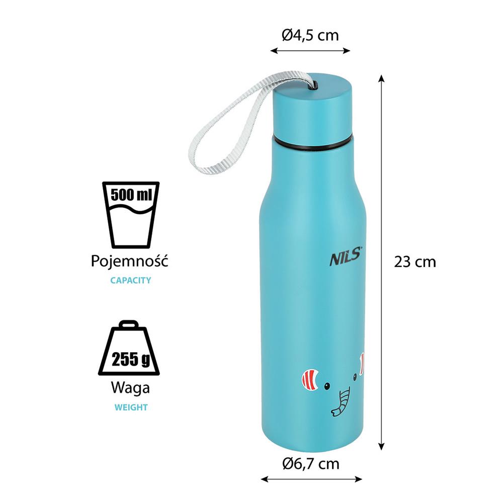 NILS NILS Thermobecher 500 ml Edelstahl blau Elefant auslaufsicher mit Trageschlaufe