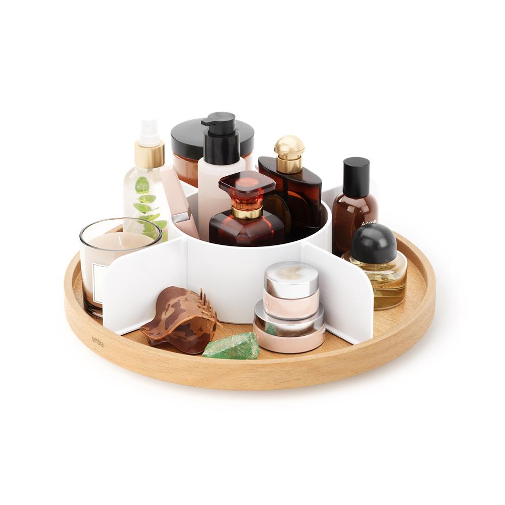 Umbra Bellwood Drehbarer Organizer, Lazy Susan Drehteller in Weiß/Natur