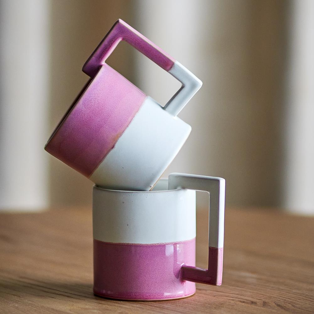 Bloomingville Ranya Tasse 2er Set 375 ml D8,5 cm rosa - Steingut Tassen mit reaktiver Glasur für Kaffee