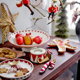 Bloomingville Jolly Sockelschale, Bunt, Steingut Weihnachtsschale mit Herzmotiv