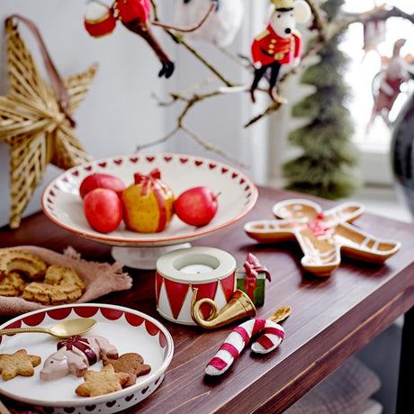 Bloomingville Jolly Sockelschale, Bunt, Steingut Weihnachtsschale mit Herzmotiv