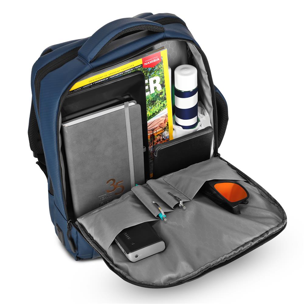 NILS Laptop Rucksack 15L Blau - mit USB- und USB-C-Anschlüssen Arbeit Schule Uni Reisen