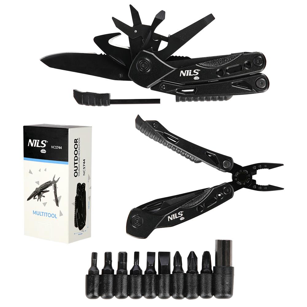 NILS CAMP Multitool 12 Funktionen mit Bits für Camping Outdoor Alltag