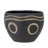 Bloomingville Magnus Blumentopf – Schwarzer Steingut-Topf im Ethno-Design, Ø18,5 cm