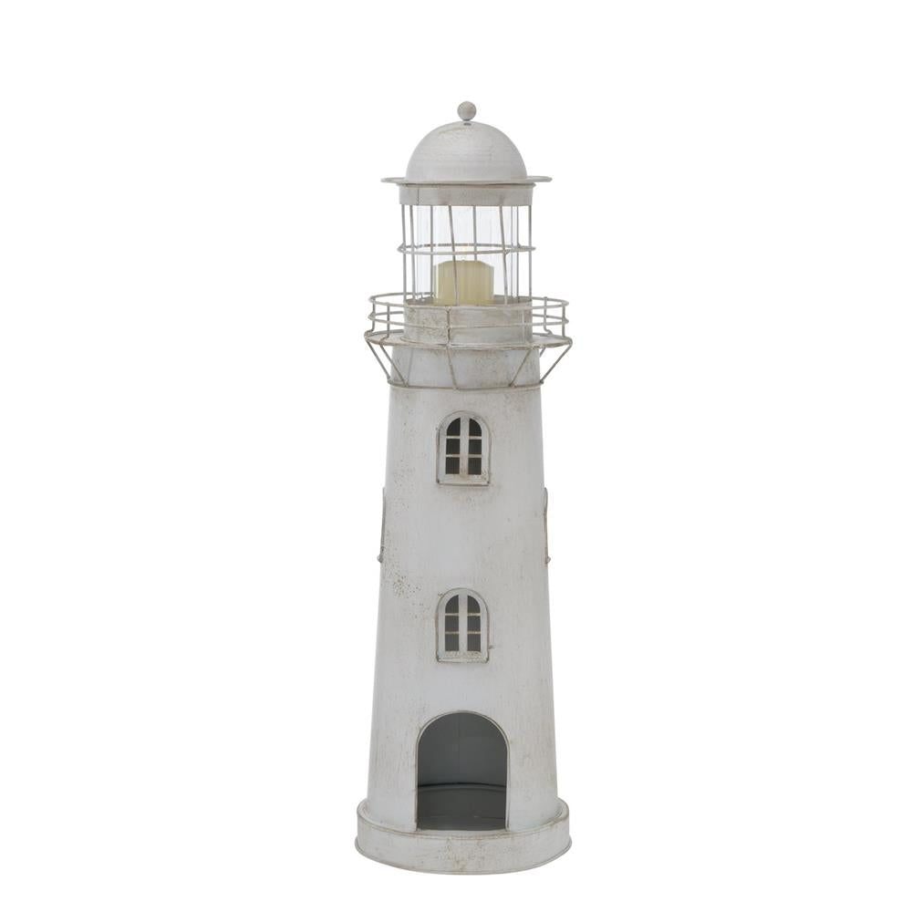 BOLTZE Laterne Leuchtturm 2-teiliges Set Metall Glas grau weiß Usedlook Skandi Deko