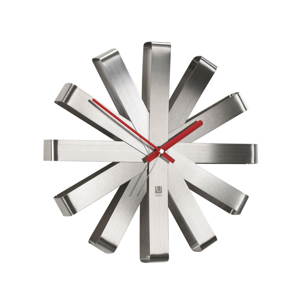 Umbra Ribbon Wanduhr Edelstahl Moderne Quarz Wanduhr aus gebogenem Metall