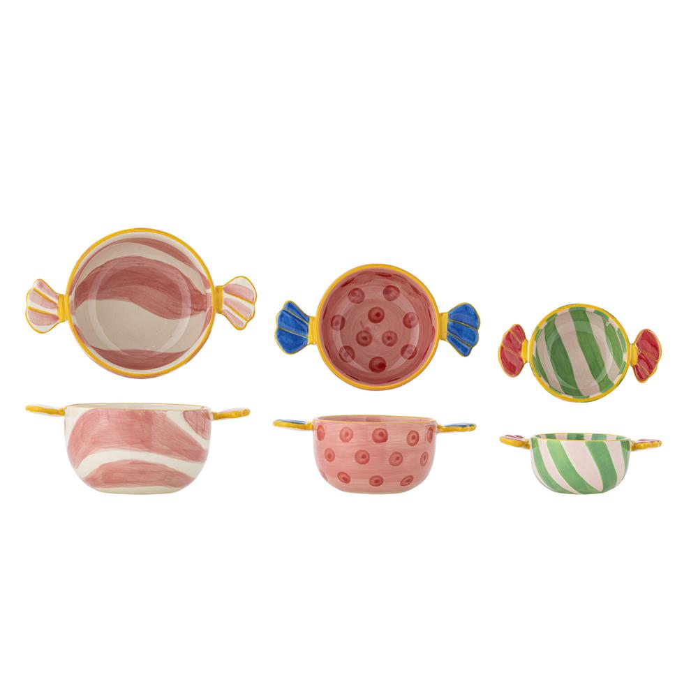 Bloomingville Caramella Weihnachtsschale 3er Set Bunt Steingut mit Bonbon-Motiv