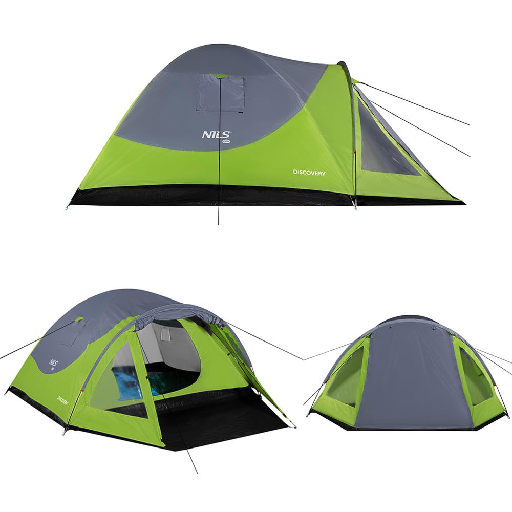 NILS CAMP Discovery Zelt für 4 Personen in Grün-Grau - Campingzelt mit Vorraum für Outdoor & Familie