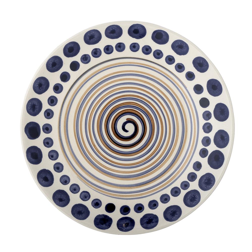Bloomingville Shama Teller, Blau/Braun, Steingut, 27 cm, mit handbemaltem Muster