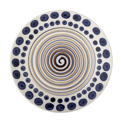 Bloomingville Shama Teller, Blau/Braun, Steingut, 27 cm, mit handbemaltem Muster