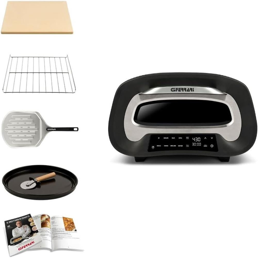 G3Ferrari elektrischer Pizzaofen Pizza Pronto Pizzamaker schwarz bis 430°C Pizzastein Display