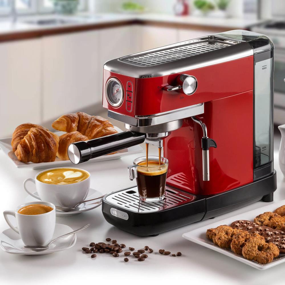 Ariete Moderna Espressomaschine Slim, Rot, Siebträgermaschine, 1-Tassen-Kaffeemaschine