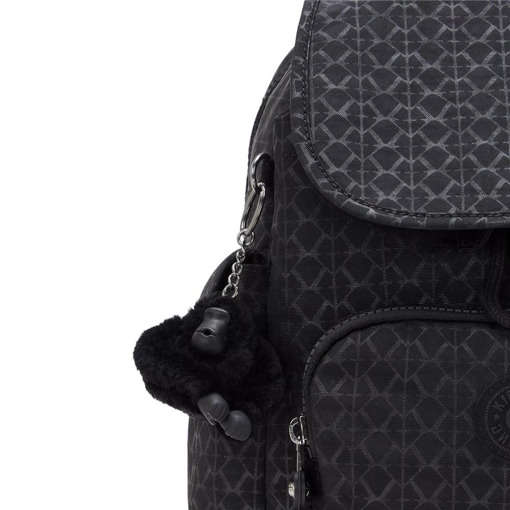 Kipling CITY PACK MINI, kleiner Rucksack, Signature Emb (schwarz), Freizeitrucksack mit Kordelzug