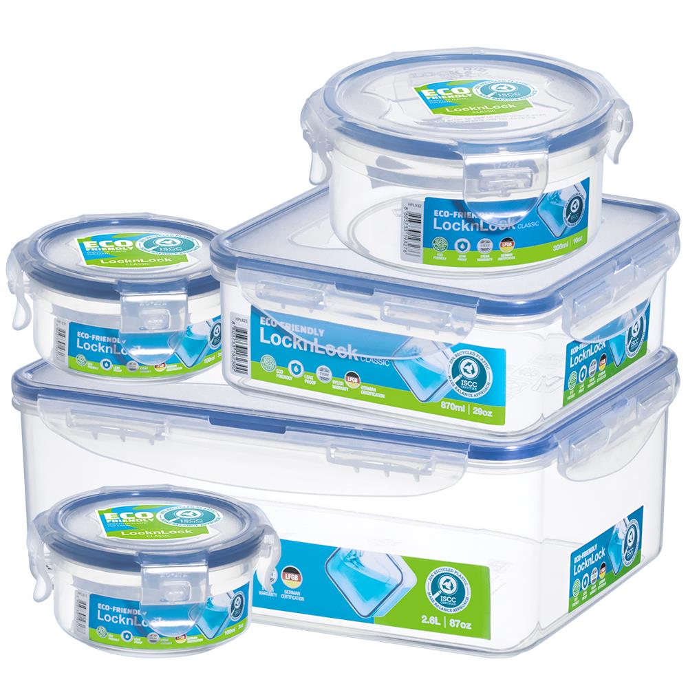 LocknLock Classic Frischhaltedosen 5er Set 100 ml, 300 ml, 870 ml, 2,6 L - Vorratsdose stapelbar auslaufsicher